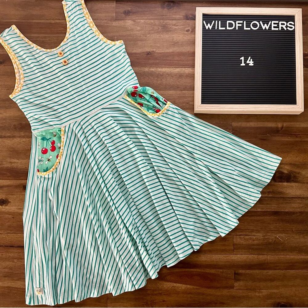 Wildflowers Daydream Believer Carnival Casey Dress Green Striped Knit 14
